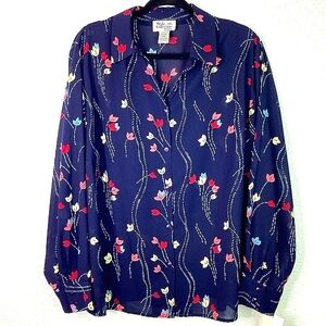 STYLE &‎ CO COLLECTION TOP PLUS SIZE 20 20W BLUE TULIPS FLORAL SPRING BLOUSE Nwt